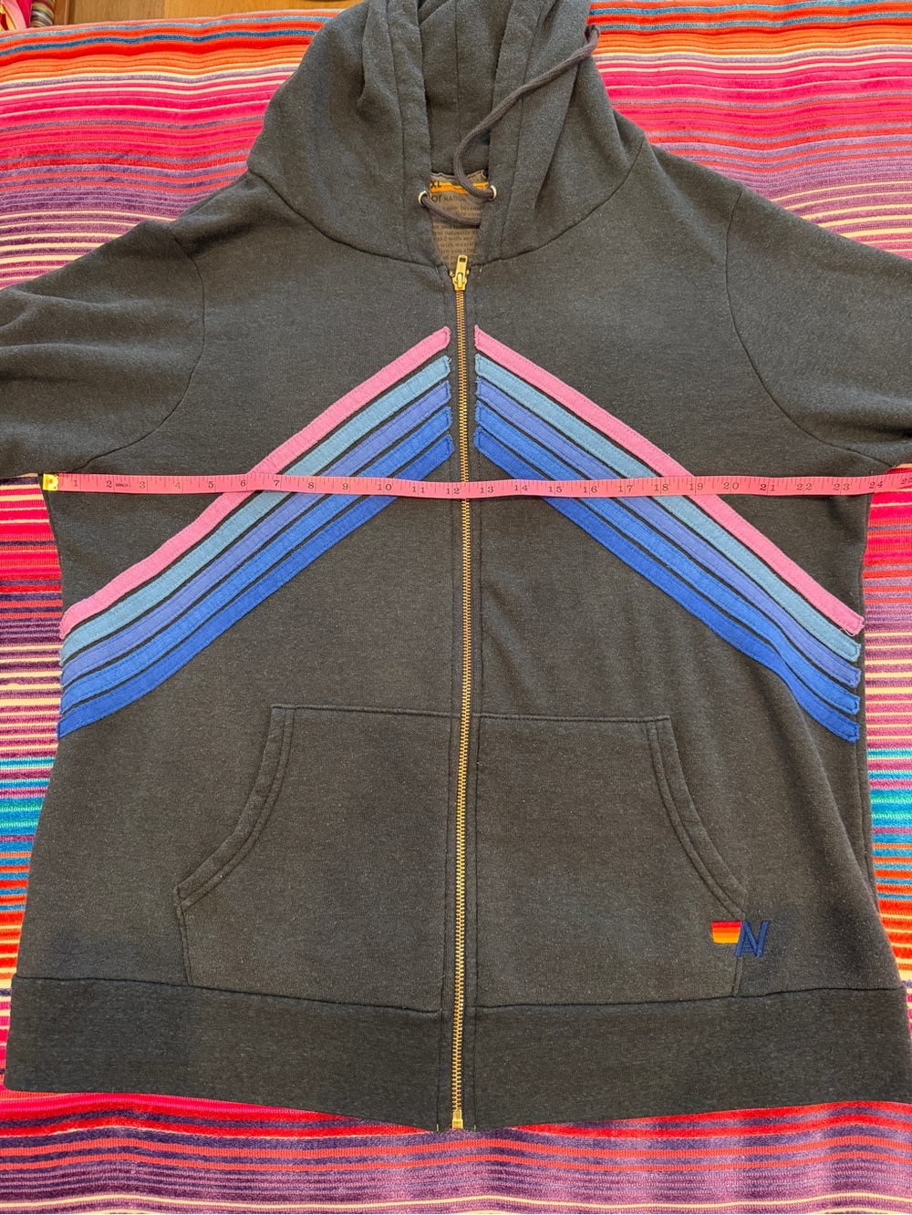 Aviator Nation Zip-Up Five Stripe Charcoal Mountain Stitch Hoodie in XL - RARE! - Picture 11 of 16
